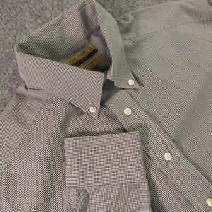 Roundtree & Yorke Shirt Men 15 32 Black White Micro Check Fitted Non-Iron Poplin